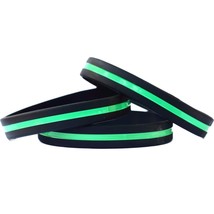 10 Thin Silvertone Green Line Silicone Wristbands in Support Memory Police Offic - £10.06 GBP