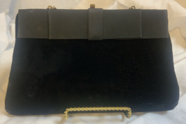 Vintage Black Fabric Clutch Strap Tailored Bow - £14.19 GBP