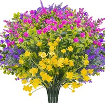 24 Bundles Artificial Flowers For Outdoors 6 Style Decoration Uv Resistant Fake - £33.04 GBP
