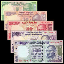 "Set Of 5 PCS" Banknotes, India 5 + 10 + 20 + 50 + 100 Rupees, In UNC - $11.68