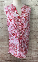 Dana Buchman Pink Floral Sleeveless Tie Front Blouse Button Up Shirt Size L New - £14.72 GBP