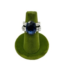 Large Blue Sapphire and Rhinestone Stretch Ring One Size - £13.22 GBP
