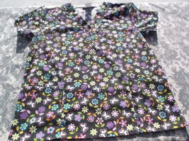 Cassandra O Black Multi Colored Flower &amp; Butterfly Design Large Scrub To... - $15.65