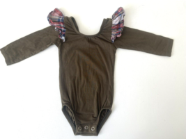 This Tribe of Three Green Tartan Plaid Ruffle Shoulder One Piece 6 12 Mo... - $11.75