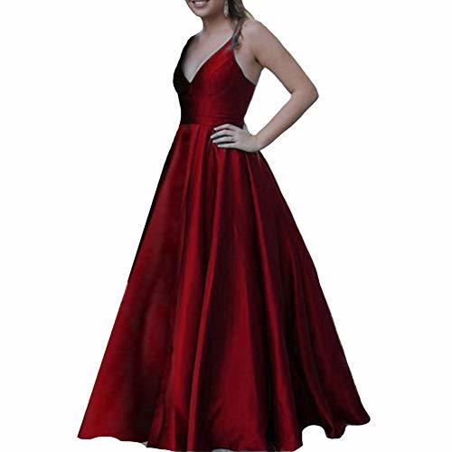 Women V Neck Spaghetti Straps Formal Long Maxi Evening Prom Dress Burgundy US 12