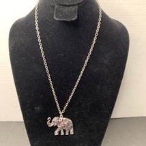 Vintage Silver Tone Elephant Pendant With Red Stones Silver Tone Link Chain - £6.32 GBP