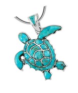 Turquoise Network Turtle Pendant Necklace in Sterling Silver - £141.32 GBP