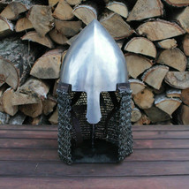 Medieval Steel Viking Nasal Helmet W/ Chain Mail Hand Forged Gift Item - £125.89 GBP