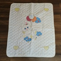 Vintage 80s Baby Quilt Blanket Comforter Mattel Angel Bunny Balloon Heart - £116.09 GBP
