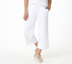 Denim &amp; Co. Active Textured French Terry Wide-Leg Crop Pants- White, XS - £22.57 GBP