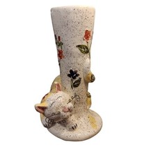 Whimsical 3D Ceramic Cat Vase Wire Whiskers Hand Crafted Vtg Art Pottery READ - £18.38 GBP