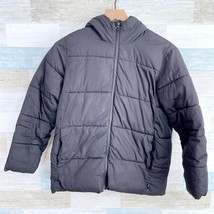 GAP Kids Wamest Puffer Jacket Black Full Zip Hooded Water Resistant Boys Large - £31.55 GBP