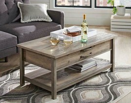 Lift-Top Coffee Table Modern Farmhouse Rustic Gray Wooden Open Storage Shelf - £177.97 GBP