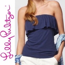 Lilly Pulitzer Navy Blue Strapless Wiley Tube Tank Top Women’s S Ruffle Flounce - £23.36 GBP