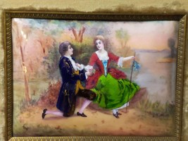 c1890 French Enamel On Copper Plaque with Courting Scene - £930.96 GBP