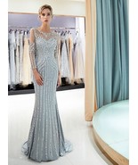 Gorgeous Evening Dress Long Sleeve Luxury Beaded Beading Crystal Formal ... - £363.98 GBP