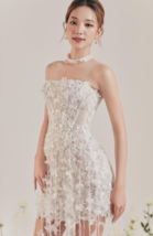 Custom Mini Modern Bridal Dress with Choker, Wedding Dress in Floral Bea... - $484.00