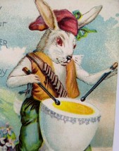 Easter Postcard Fantasy Dressed Rabbit Musician Drummer Drums On Boiled Egg - £36.61 GBP
