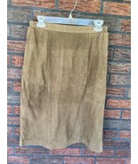 Vintage Leather Skirt Size 14 Lined Brown Jacqueline Ferrar Back Zip Snap - $29.45