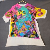 Vintage 90s Fish &amp; Seashell Ocean Undersea Colorful Full Body Print T-Sh... - $39.55