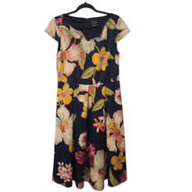 RMLL Women Size 10 Dress Floral Midi Short Sleeve Career Fit &amp; Flare Str... - $14.84