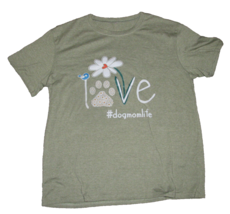 Sage Green Flower T-shirt Dog Mom Life Size Paw Print 2XL - $8.89