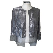 Akris Metallic Silver Striped Mesh Open Evening Jacket Women’s Size 12 - $51.08