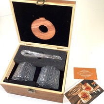 JZBVAN 2 Crystal Whiskey Glasses Gift Box Set Silk Lowball w/Rocks &amp; Tongs * NEW - £32.95 GBP