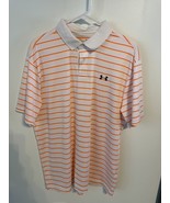 Under Armour Polo Shirt Mens Size Large White Striped Loose Heatgear - $14.03