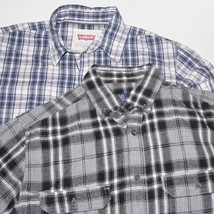 LOT OF 2 MEN&#39;S FLANNEL &amp; PLAID SNAPS SHIRTS ~ Sz S / Small ~ Good / Used... - £15.76 GBP