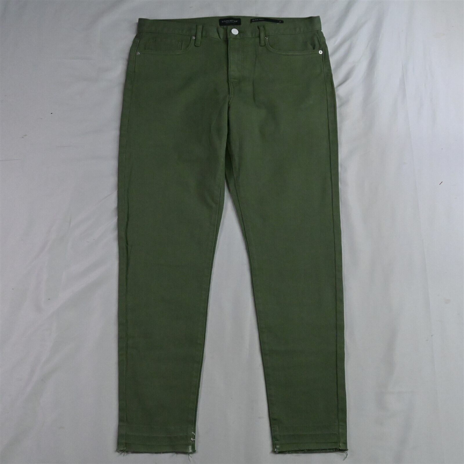 Primary image for NEW Banana Republic 32 Mid Rise Skinny Raw Hem Green Stretch Womens Jeans