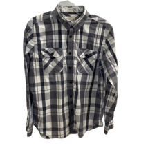 American Eagle Black Cotton Plaid Athletic Fit Button Up Shirt Mens Large Casual - £11.19 GBP