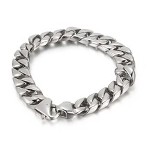 12mm Classis Shiny Curb Cuban Link Chain Bracelet Men 316L Stainless Steel Polis - £27.59 GBP