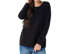 Susan Graver Modern Essentials Cool Cotton Long Sleeve Top- BLACK, XS - £20.22 GBP