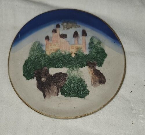 Primary image for Cute Vintage Mini Plate Wedgewood Look Dogs Wolves Castle 4.25"