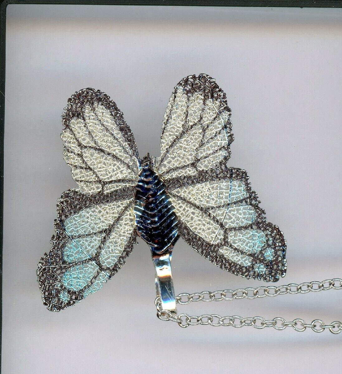 Fashion Handmade Blue Gray color Butterfly Pendant with Necklace - $23.08