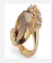 GOLD CHAMPAGNE GEM COCKTAIL RING SIZE 5 6 7 8 9 10 - £31.49 GBP