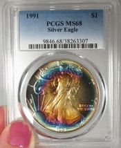1991 Silver Eagle Eclipse Rainbow Toned PCGS MS68 Coin AK1 - £2,316.04 GBP