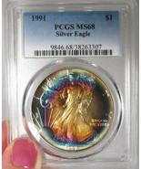 1991 Silver Eagle Eclipse Rainbow Toned PCGS MS68 Coin AK1 - £2,289.40 GBP