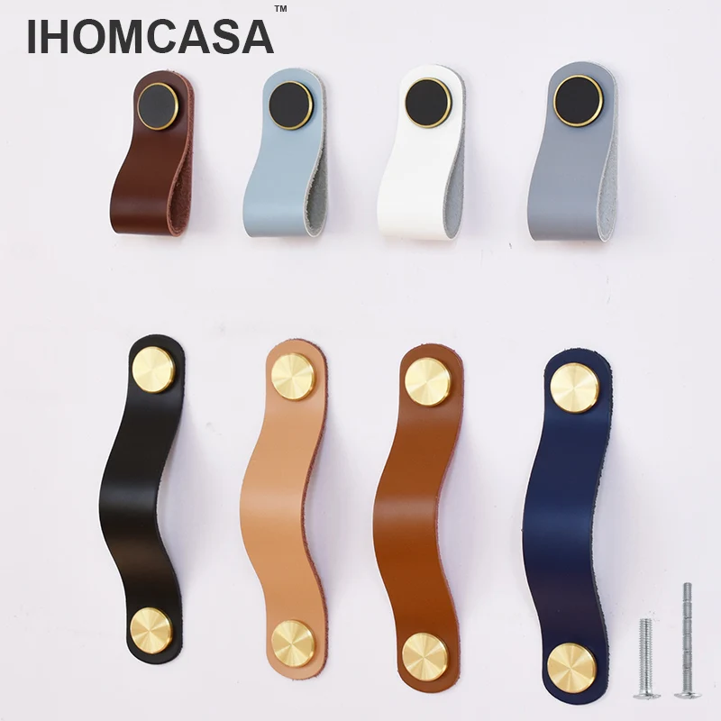 IHOMCASA Nordic Rural Leather Furniture Handle Wardrobe Drawer Pulls Cupboa - £7.36 GBP+