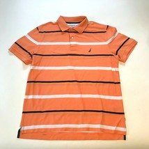 Nautica Polo Shirt Mens M Orange White Striped Performance Deck Shirt Logo - $9.49