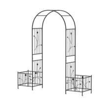 2 in 1 Garden Arbor with 2 Side Planters and 8 Ground Stakes-Black - Col... - $2,617.60 MXN