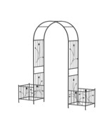 2 in 1 Garden Arbor with 2 Side Planters and 8 Ground Stakes-Black - Col... - $140.49