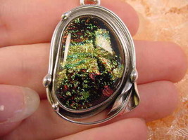 (#D-320-A) Dichroic Fused Glass Silver Pendant Yellow Green Red - £66.16 GBP