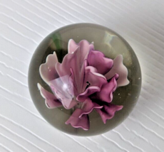 Vintage GLASS PAPERWEIGHTS budding pink Flower art glass decoration - $19.79