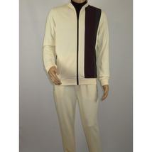Men's Monte Carlo Turkey Jogging Suit 2pc Jump Set Stretchable 95061 Ivory Wine image 7