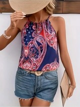 Vibrant Paisley Print Halter Neck Top small size - $12.85