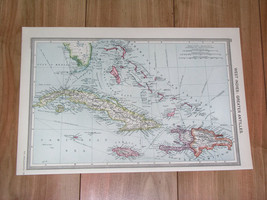 1908 Antique Map Of Florida Caribb EAN West Indies Bahamas Cuba Haiti Dominicana - £22.32 GBP