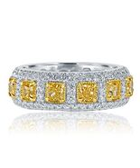 4.01 CT Natural Fancy Yellow Cushion Diamond Wedding Eternity Band 14k Gold - $12,921.77