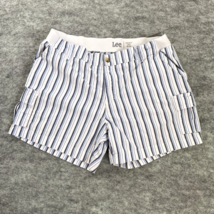 Lee Womens Cargo Shorts Size 16 M White Stripes Regular Fit Mid Rise Stretch - £10.96 GBP